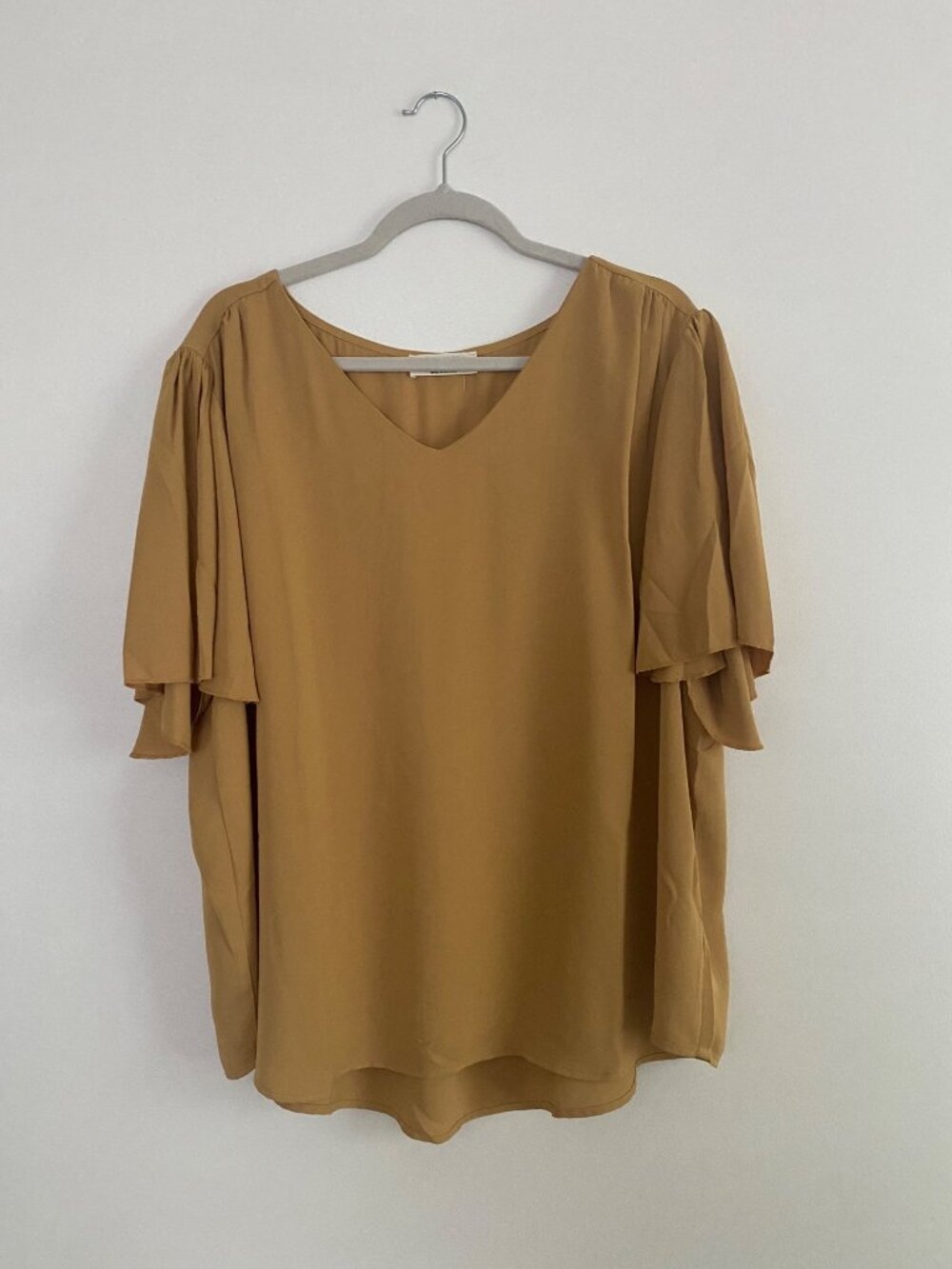 Zenana Mustard Yellow V-Neck Ruffle Sleeve Blouse Women’s Size 3X